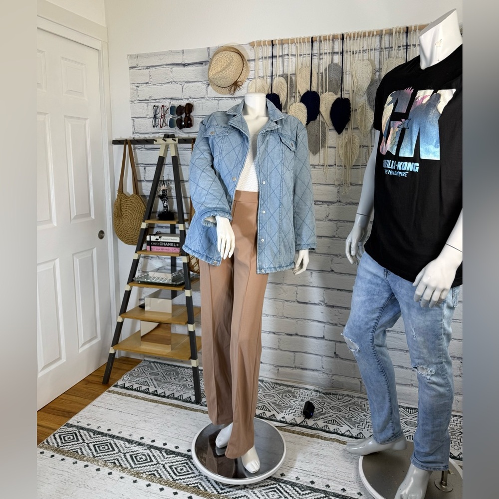Baby Blue Denim Puffer Jacket Inside Fleece